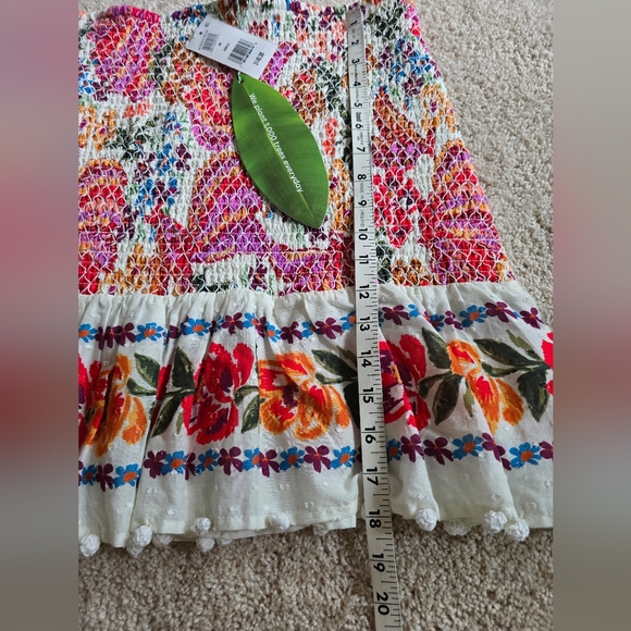 New FARM Rio Womens Spring Bananas Smocked Mini Skirt Floral Pom PomTrim Size M - Picture 6 of 11